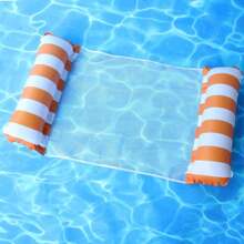 1 pieza Hamaca inflable a rayas, relajación, cama flotante con respaldo de malla, plegable, artículos esenciales de playa, juegos de natación, accesorios de playa, flotador de piscina
