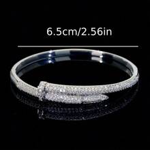 1pc Women Nail Shaped Bracelet With Synthetic Cubic Zirconia, Elegant Minimalist Design Versatile Accessory