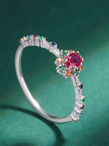 S925 Sterling Silver Fine Jewelry Colored Oval Zirconia Sterling Silver Women's Ring