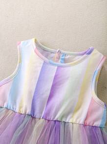 Baby Girls' Sleeveless Rainbow Mesh Patchwork Cake Layered Princess Dress, Summer Vest Sundress,Festive Party Dress - Multicolor - View 4