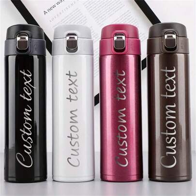 Yocity 1PC Customized Text Water Bottle, Stainless Steel Bottle, Reusable Travel Mug, Suitable For Wedding, Anniversary, Valentine's Day, Mother's Day, Birthday Gifts, Personalized Office Cup Gifts, Multi-Functional, Ornamental, Reusable, Exquisite, High-Quality, Colorful, Modern, Custom, Personalized, Unique, Ideal Gifts For Her, Dad, Mom, Family, Friends, Tea Room, Home, Garden, Office, For Anniversaries, For Valentine's Day, For Mother's Day, For Father's Day, For Housewarming, Home Refresh, Customized Cups