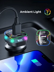 REMAX 120W 5口车载充电器，带电压显示、3个USB-C输出口和2个Type-C输出口、超快充电、氛围灯、1.5米延长线、防震、多重充电保护，兼容安卓手机等多种设备，旅行必备配件 - 黑色 - 查看 8