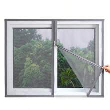 1pc White Mosquito Mesh Net, Self Adhesive Window Screen, No Drill Hook And Loop Window Curtain, Invisible Zipper Home Use Anti-Insect Net