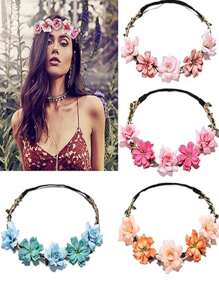 6 piezas Coronas de flores para mujeres y niñas, diademas con flores, tocado de flores para niñas de las flores, novia, dama de honor, accesorios para el cabello de boda estilo bohemio, corona de flores, diademas para niñas pequeñas, bebés y niños pequeños, material de poliéster