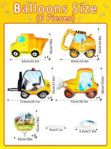 6 piezas Globos de construcción con diseños de excavadora, camión, montacargas, bulldozer, globos de papel de aluminio para fiestas de cumpleaños con temática de construcción, suministros y decoraciones para la fiesta del camión