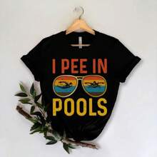 I Pee In The Pool Shirt Womens Beach Tee Summer T Shirt Funny Graphic Tee - Black - View 1