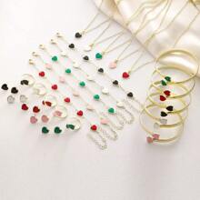 5pcs/Set Luxury Heart Shape Jewelry Set - Necklace, Bracelet, Earrings
