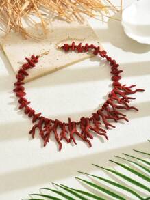 Collar con cuentas de coral rojo Ankola, de estilo festivo, versátil, ideal para señoras en vacaciones, la playa, fiestas diarias y el Año Nuevo