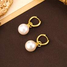 salmoph 1 Pair French Style Round Pearl Earrings, Suitable For Daily Wear By Women