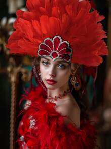 1pc Women's Carnival Feather Headpieces Sequin Headdress For Wedding Masquerade Party Cosplay Feather Headbands Halloween - A - View 2