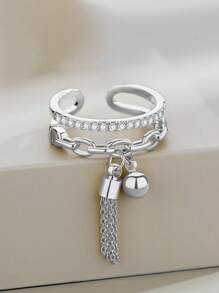 A时尚跨境新款复古几何女戒指创意圆形外贸欧美饰品纱球吊流苏几何开口戒指小众简约ins关节戒指食指戒指饰品