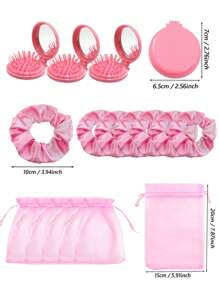 Set regalo per feste di 30/15/3 pezzi in rosa/viola/rosa antico, borsa portaoggetti in organza rosa, accessori per capelli rosa, specchio pieghevole 2 in 1 e spazzola per capelli, set regalo per feste di trucco, set per forniture per feste, pettine ad aria compressa portatile, set regalo per feste di trucco, set regalo per feste da donna