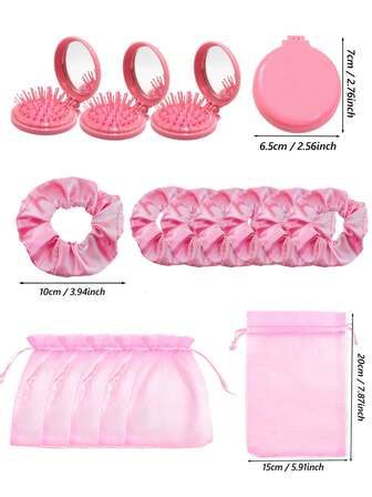30/15/3pcs/Set Pink/Purple/Rose Pink Party Gift Set, Pink Organza Storage Bag, Pink Hair Accessories, 2-In-1 Foldable Mirror & Hair Brush, Makeup Party Gift, Party Supplies Set, Portable Air Cushion Comb, Makeup Ball Gift Set, Women Party Gift Set