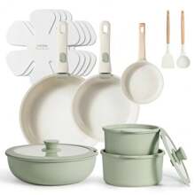 18pcs Detachable Handle Nonstick Cookware Set, Blue/Pink/Green/Black/Taupe/White/Red, Pots And Pans, Oven Safe Frying Pan