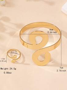 1 Set Elegant Minimalist Metal Hollow Circle Geometric Bangle And Ring, Fashion Versatile Jewelry For Women