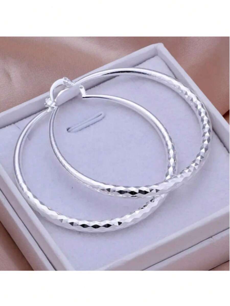 1 Pair Silver Hoop Earrings, Jewelry Gift For Women, Suitable For Wedding, Party - Silver - View 1