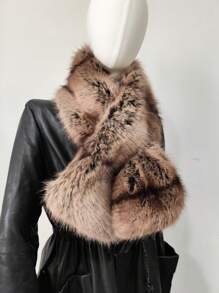 1 件仿豹纹毛多色超厚围巾，适合皮草大衣/夹克，温暖的欧洲时装秀风格冬季秋季