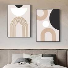 YIKES 1/3pcs Unframed Canvas Poster, Modern Art, Geometric Brown Black And White Block Lines Hanging Painting, Ideal Gift For Bedroom Living Room Corridor, Wall Art, Wall Decor, Winter Decor, Room Decoration Gifts Birthday Graduation - Multicolor - View 6