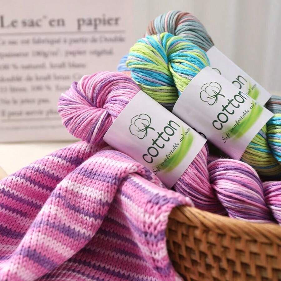 Fio de gradiente de algodão puro, fio de algodão multicolorido, fio colorido para suéteres de tricô à mão, xales, cardigans, artesanato de crochê feito à mão - Um punhado de algodão colorido - Ver 1