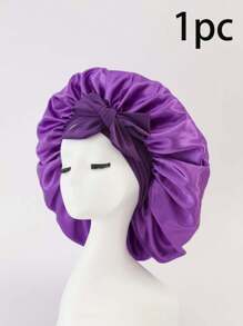 1pc Bow Floppy Band Sleeping Hat Beauty Cleaning Hair Care Hat Moon Hood Hat Wide Brim Elastic Hat Women's Solid Color Brim With Elastic Band, Fashionable And Comfortable Sleeping Cap, Breathable And Soft, Suitable For Long And Curly Hair, Non-Slip, Suitable For Sleeping, Home And Daily Use, Hair Care Cap Back To School