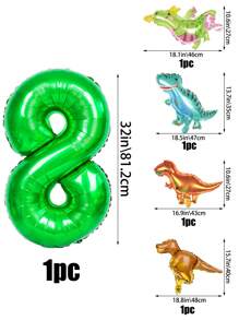 5 Stück Tropischer Dschungel Party Dekorationsset, inklusive 32 Zoll Zahlenballon (0-9), cartoon Dinosaurier geformter PE Dekorationsballon, geeignet für Geburtstags-, Einschulungs- und Valentinstags-Partys