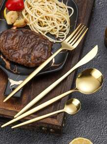 Juego de cubiertos de acero inoxidable de 30 piezas para cenas elegantes: cuchillo, tenedor y cuchara para carne para uso doméstico - Dorado - Ver 8