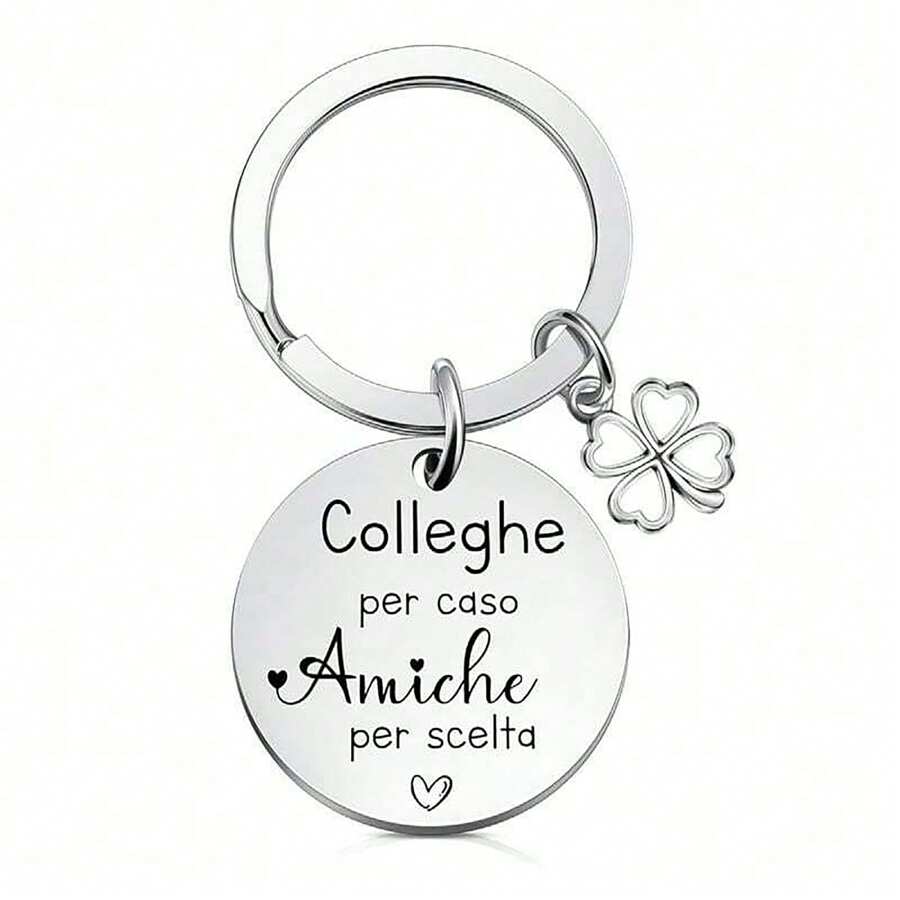 1 pezzo Portachiavi in acciaio inossidabile a forma di quadrifoglio portafortuna, un regalo di amicizia adatto per colleghi, amici, Ringraziamento, compleanno, accessori per auto, ciondolo per borse, accessori scolastici, stile gotico carino Y2K - Argento - Visualizzare 1
