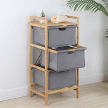 Bamboo Storage Rack, Organizer Rack With 3 Fabric Drawers For Bedroom Living Room Bathroom Outdoor Decor - Grey - View 3
