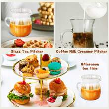 2 Pcs Creamer Pitcher, Elegant Wave Shaped Glass Creamer Pitcher, Coffee Milk Creamer Pitcher, Glass Tea Pitcher, Serving Milk Frothing Pitcher, Milk Frother Cup Creamer Jug For Kitchen,13 Oz