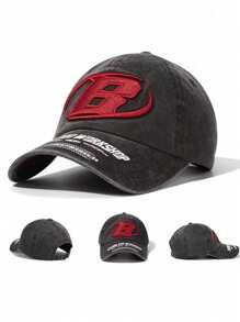 1pc Letter R Embroidered Soft Top Baseball Cap, Unisex Couple Cap, Retro Letter Design Sun Hat, Fashionable Travel Windproof Cap, Suitable For Travel, Hiking, Cycling - B - View 1