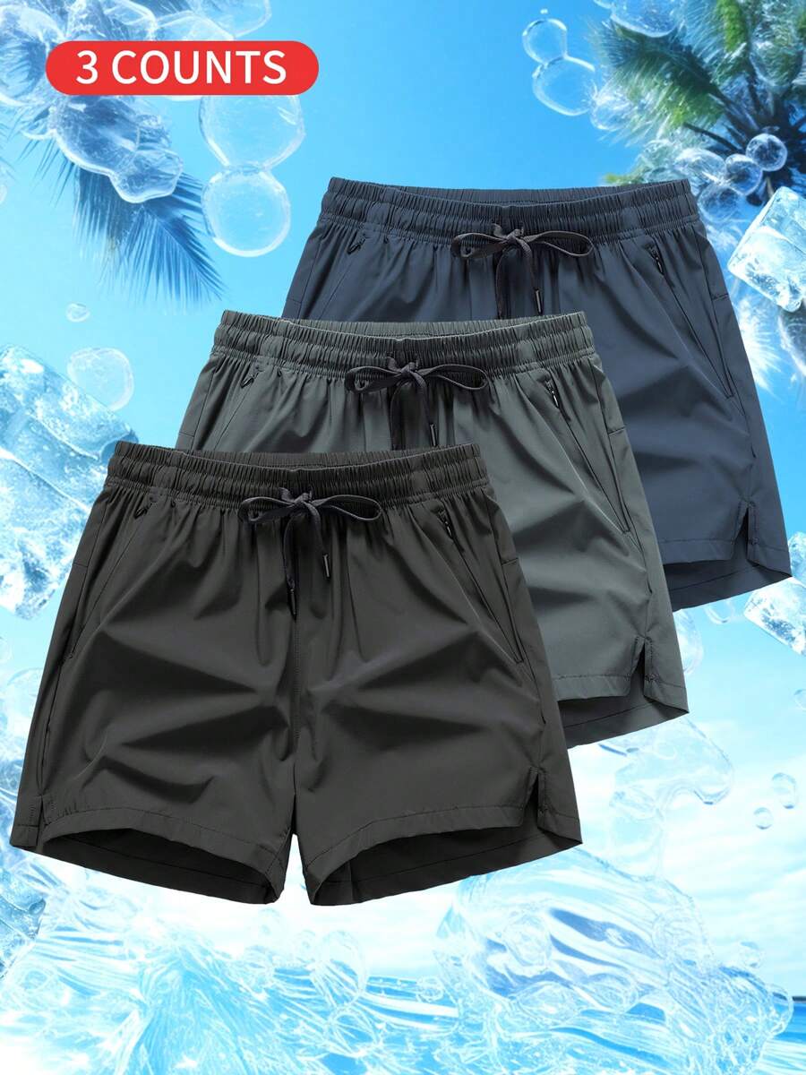 3pcs/Pack Assorted Color Men's Casual Sports Running Fitness Shorts, Breathable