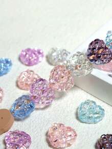 10 pièces Style aléatoire Perles acryliques transparentes en forme de cœur en diamant gaufré - Convient pour la création de bijoux, bracelets, colliers, boucles d'oreilles, charmes de téléphone et artisanat