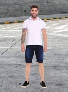 Bermuda Jeans Shorts Color Dark Black Medium Light Men's High Quality With Elastane Sport Factory Store - 深色水洗藍 - 查看 4