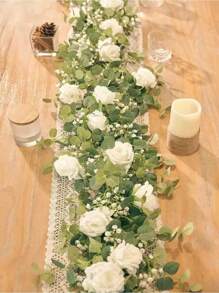 1pc 5.9FT Artificial Eucalyptus Vine Fake Rose Flowers Gypsophila Garland For Wedding Home Craft Art Table Runner Decor - 紅色 - 查看 3