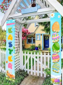2pcs/Set Blue Easter Door Couplet, Color Egg Bunny Easter Polyester Door Hanging, Color Door Banners Porch Banners, Happy Easter Room Decorations Home Decor Backdrops, Easter Indoor/Outdoor Decorations Hanging Decorations Supplies, Spring Party Easter Party Decorations, Garden Decorations, Easter Gifts