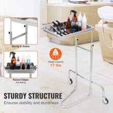 实验室和医疗实用推车 - 不锈钢和 ABS 选项，多层设计（2-4 层），静音和旋转轮，承重能力高达 400 磅，抽屉，可锁定轮子，非常适合实验室、诊所、医院、厨房、沙龙、牙科和美容使用 - Single Tray, 2 Silent Wheels, - 查看 2