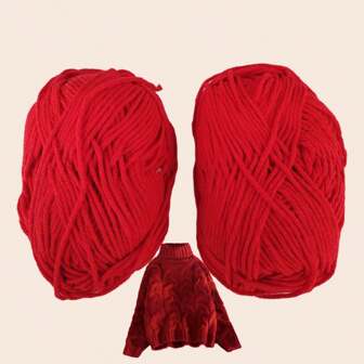 2 件装红色 50G DIY 纱线用于钩针编织手工毛毯帽子围巾毛衣
