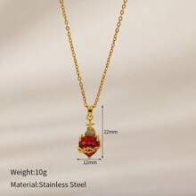 1 pieza Collar de acero inoxidable con colgante de cruz y corazón de circonita, cadena de gargantilla con dije rojo, apto para fiesta y uso diario, regalo de joyería
