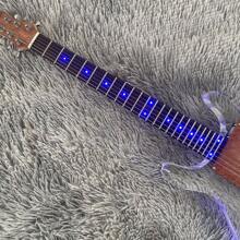 Factory Brand New 6 Strings Crystal Dan ArmStrong Electric Guitar LED Blue Lights Transparent Acrylic Body Blank Headstock 24 Frets Rosewood Fingerboard Pickguard Chrome Hardware H Pickup Clear Lucite Quick Delivery