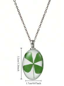 Collar con colgante de trébol de la suerte para mujer, collar cuadrado de resina de vidrio redondo para el día de San Patricio, joyería de plantas de amor y suerte