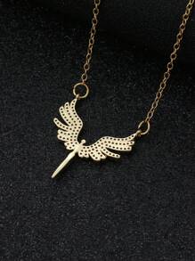 1 件不锈钢天使翅膀配方晶锆石项链吊坠，创意翅膀设计锁骨链，女士休闲日常佩戴首饰 - 天使之翼項鍊 - 查看 3