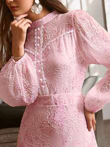 Simplee Women's Spring Summer New Mesh Floral Embroidered Lace Patchwork Dress, Party Formal Gown, Elegant Cocktail Dress, Wedding Guest, Vacation, Music Festival, Graduation, Renaissance - Baby Pink - View 4