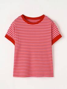 CILKOO Batwing Sleeve Striped Knitted Round Neck T-Shirt For Summer