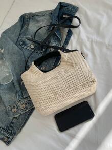 休闲轻便拼色编织单肩手提包，多功能购物袋。时尚编织手提包，设计女士手拿包，晚装包。复古大容量编织沙滩包，度假单肩斜挎包