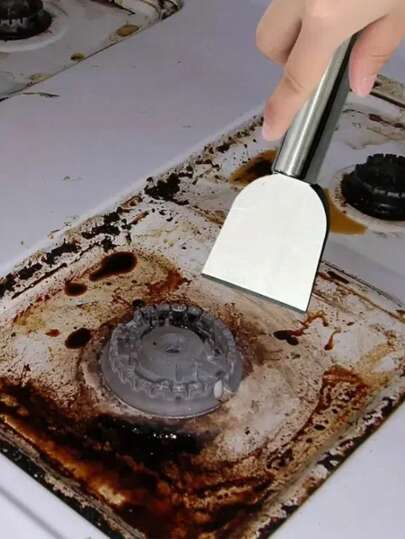 1-2pcs Stainless Steel Cleaning Scraper - Multi-Purpose Metal Spatula Tool, Suitable For Kitchen, Bathroom And Household - No Electricity Needed, , Space-Saving Design