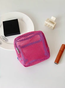 1pc Spring New 3 Colors Mesh Small Square Makeup Bag Travel Mini Solid Color Cosmetic Storeage Pouch - Multicolor - View 7