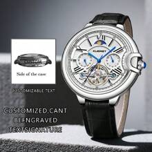 [Custom] KUERST Brand Latest Hot Selling Sun & Moon Star Men's Leather Belt Automatic Mechanical Flywheel Day-Date Watch, Fashionable Business Casual Wristwatch Suitable For Holidays And Various Occasions