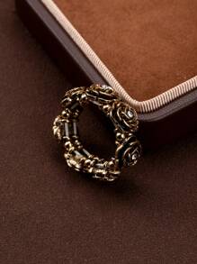 1pc Vintage Elegant Multi-Flower Shape Beaded Stretch Luxurious Cocktail Ring - Bronze - View 3