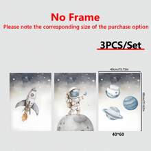 Juego de 3 piezas de arte de pared de lienzo con temática espacial - Pinturas de acuarela en lienzo con motivos de astronautas, cohetes y planetas - Decoración minimalista moderna para sala de estar, dormitorio y oficina en el hogar, perfecto para decoración de habitaciones - Material de lienzo (enmarcado) - Regalo para cumpleaños y graduación - multicolor - Ver 13