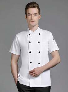 Unisex Chef Jacket, Short Sleeve, Solid Color Chef Coat For Restaurant, Hotel Kitchen Uniform - White - View 1